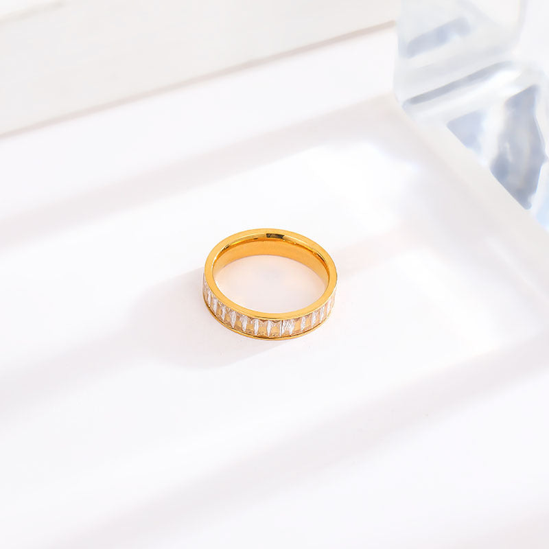 Rhinestone Titanium Steel Ring For Women