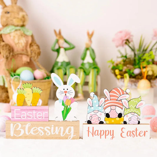 Easter Decoration Supplies Easter Rabbit Flower Hugging Wooden Ornament Rabbit Dwarf Desktop Decoration