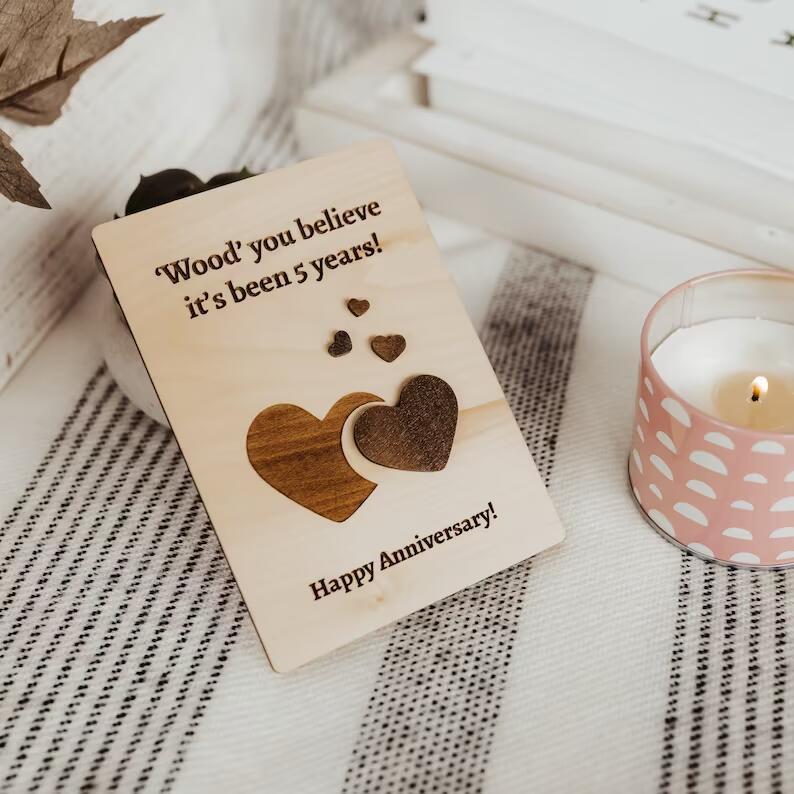Wooden Carved Wedding Anniversary Card