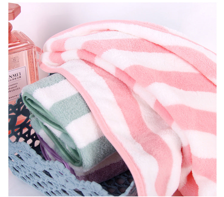 Coral Fleece Towel Thickened Absorbent Striped Edge Towel
