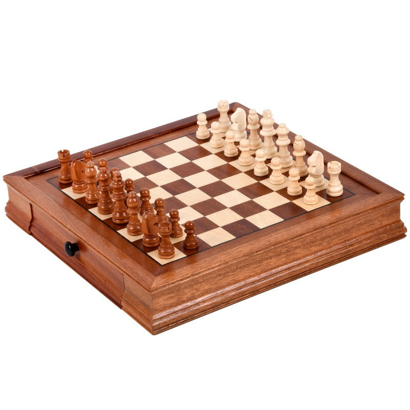 Drawer style solid wood veneer splicing chessboard magnetic chess box set