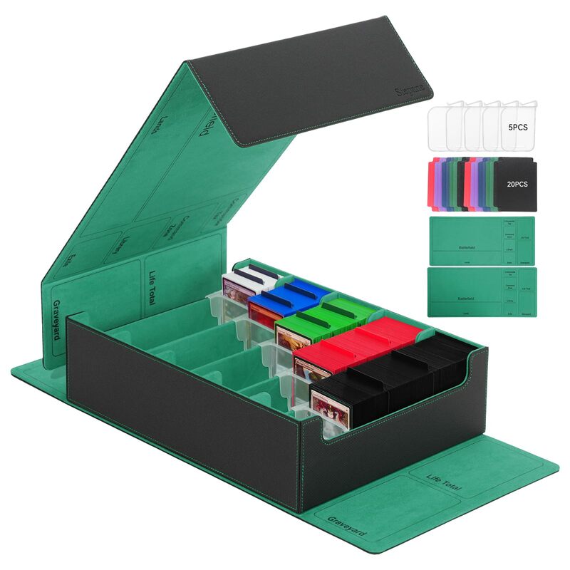 3800+ Capacity Card Storage Box. Includes 20 Dividers, 5 Supporters, Leather Magnetic Closure. Great for YuGiOh & MTG Cards.