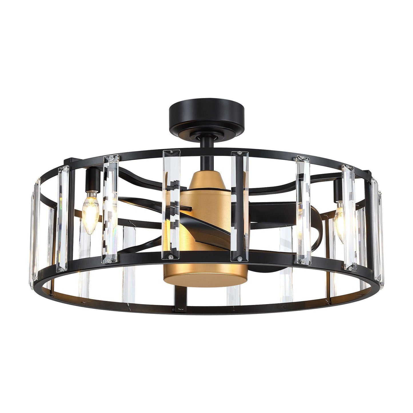 27" Modern DC Motor Downrod Mount Reversible Crystal Ceiling Fan with Lighting and Remote Control
