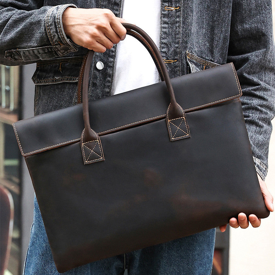 Crazy Horse Leather Men's Handbag