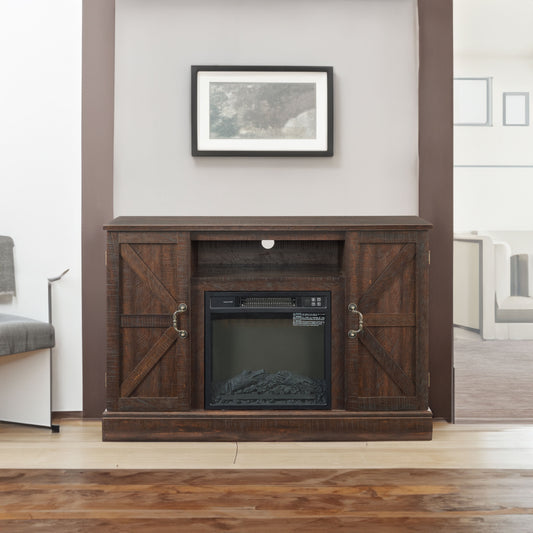 Farmhouse Classic Media TV Stand Antique Entertainment Console for TV up to 50" with 18" Electric Fireplace Insert