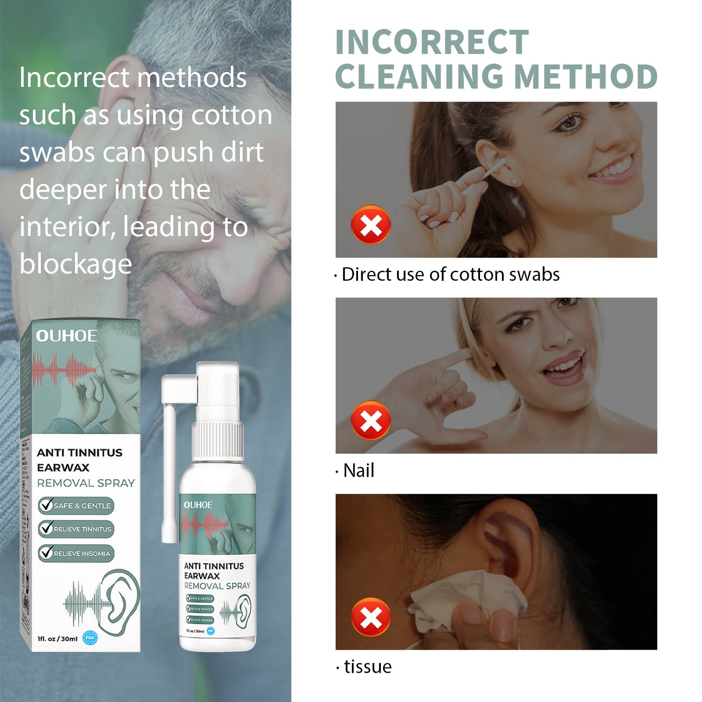 Tinnitus Spray, Relieve Tinnitus Earplug Clean Earwax Ear Health Care Spray