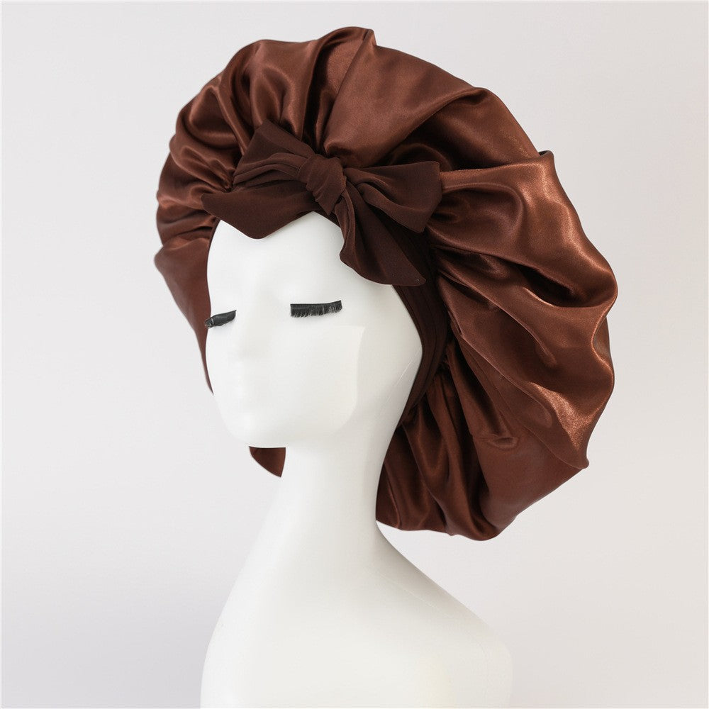 Elastic ribbon bow color Ding round hat solid color night cap wide-brimmed beauty hairdressing head scarf hat