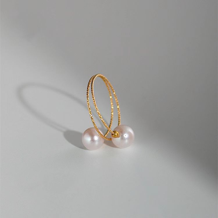 18K Gold Pearl Elastic Adjustable Ring