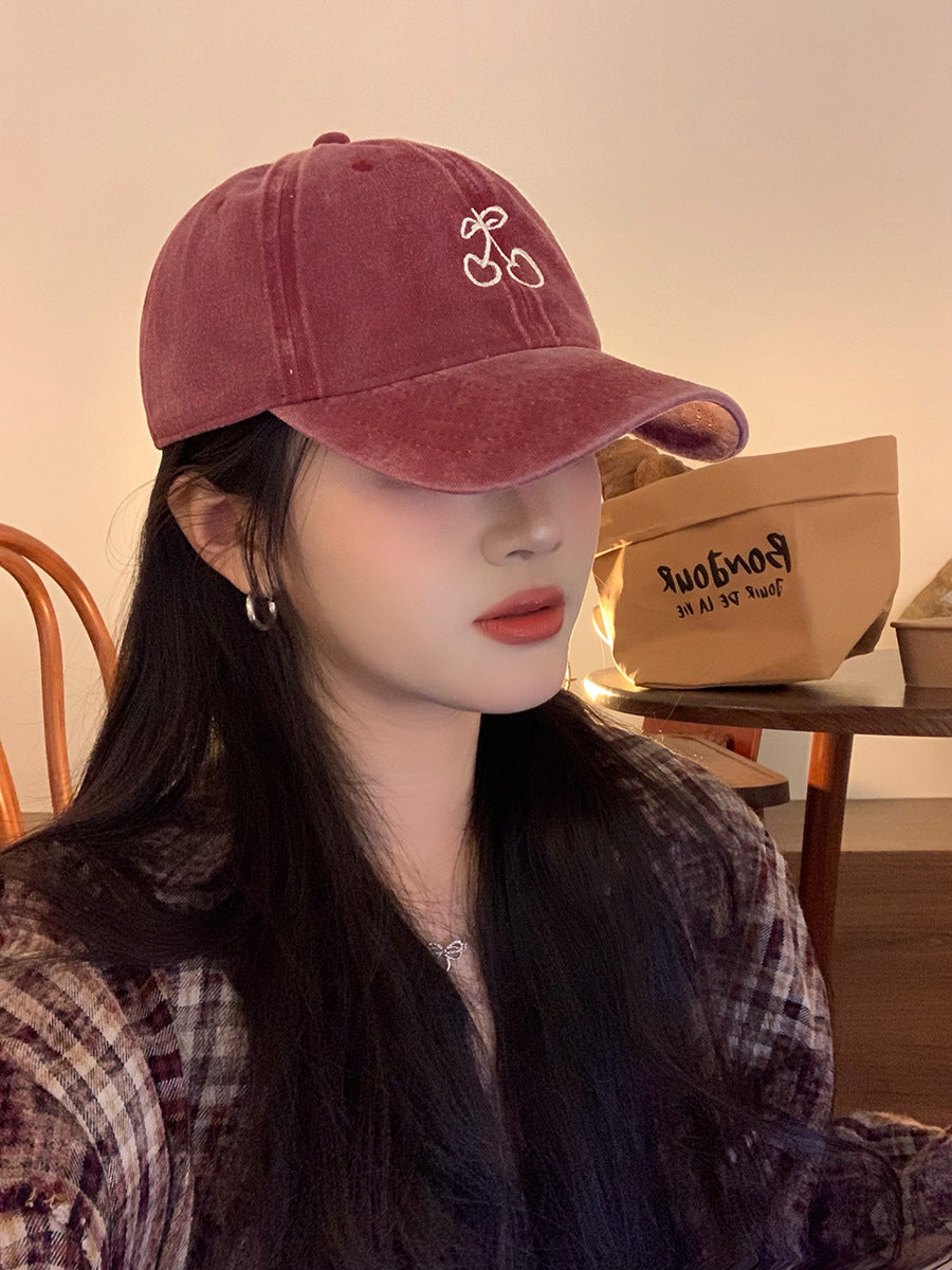Cherry Embroidered Wide Brim Baseball Cap