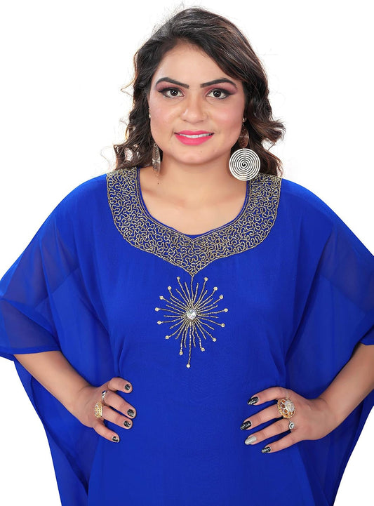 Elegant Hand-Embroidered Rhinestone & Beaded Kaftan – One Size Fits All
