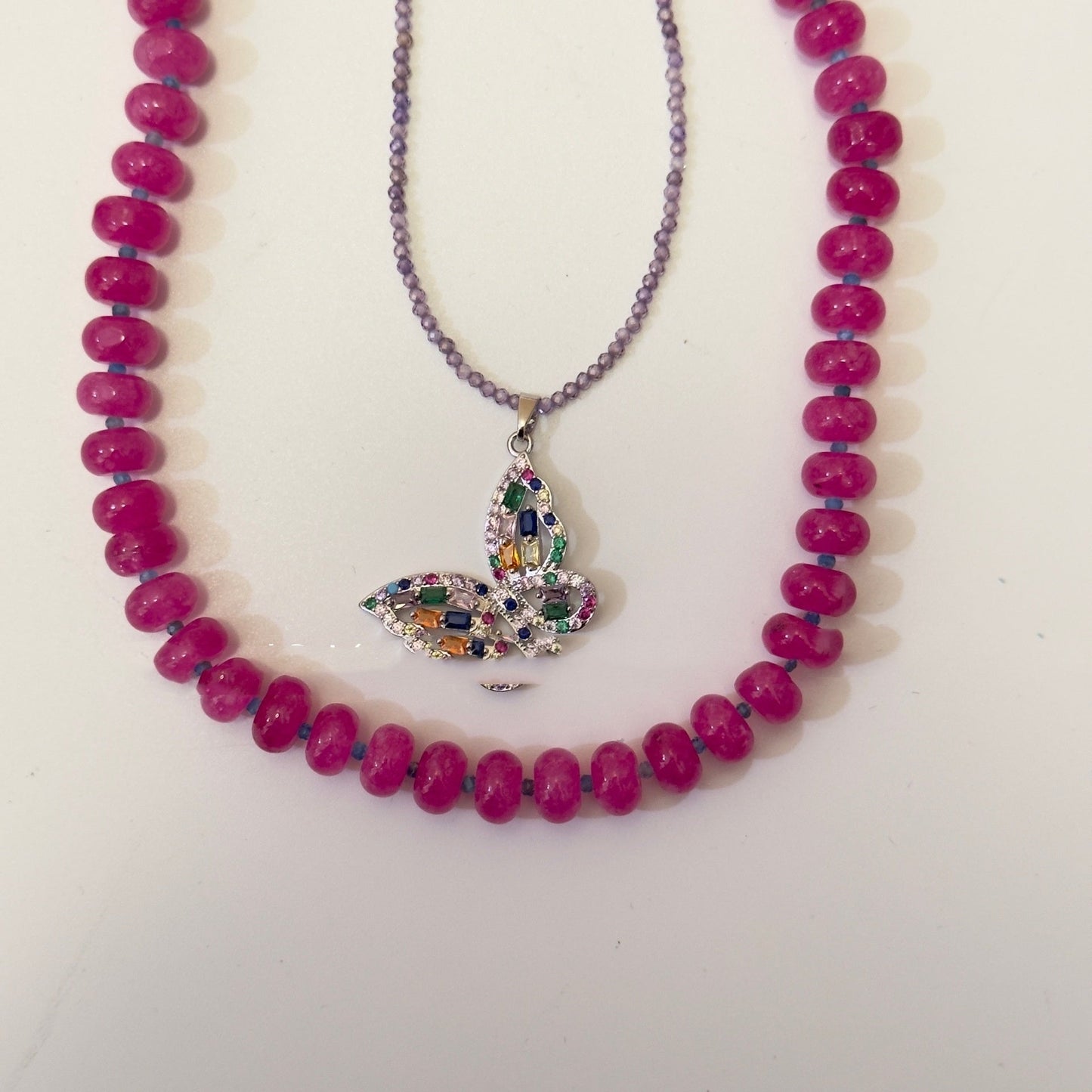 Holiday Necklace Warm Bubble Gum Natural Stone Beads