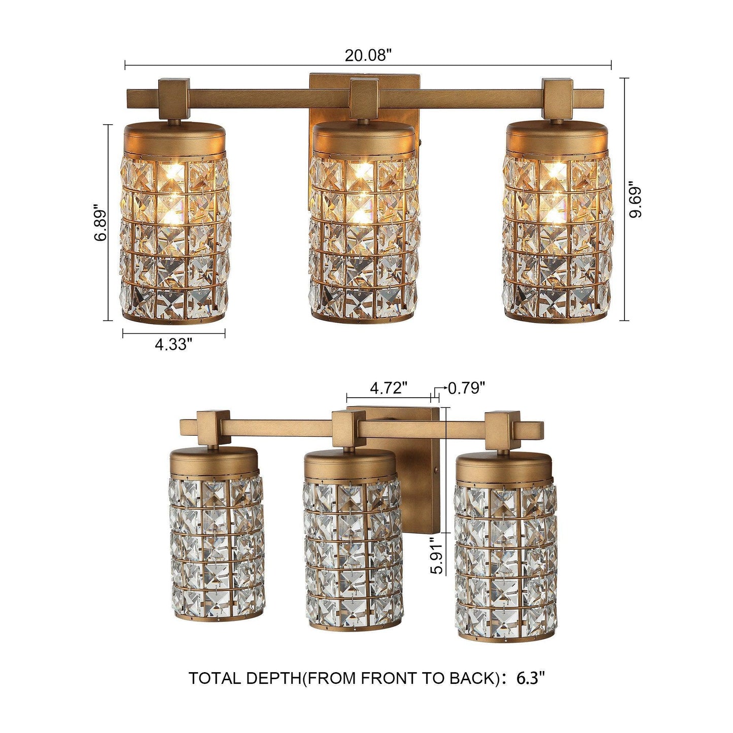 3-Light Modern Golden Linear Vanity Lights Wall Light