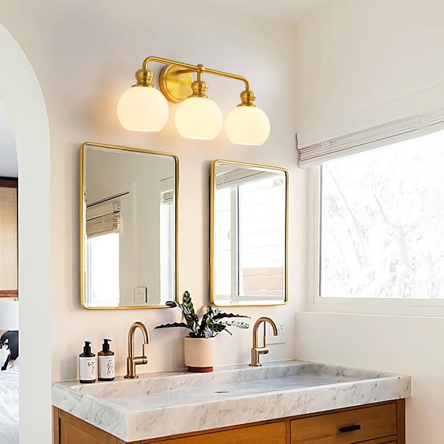 Irvine Gold Modern Frosted Glass 3-Light Vanity Light