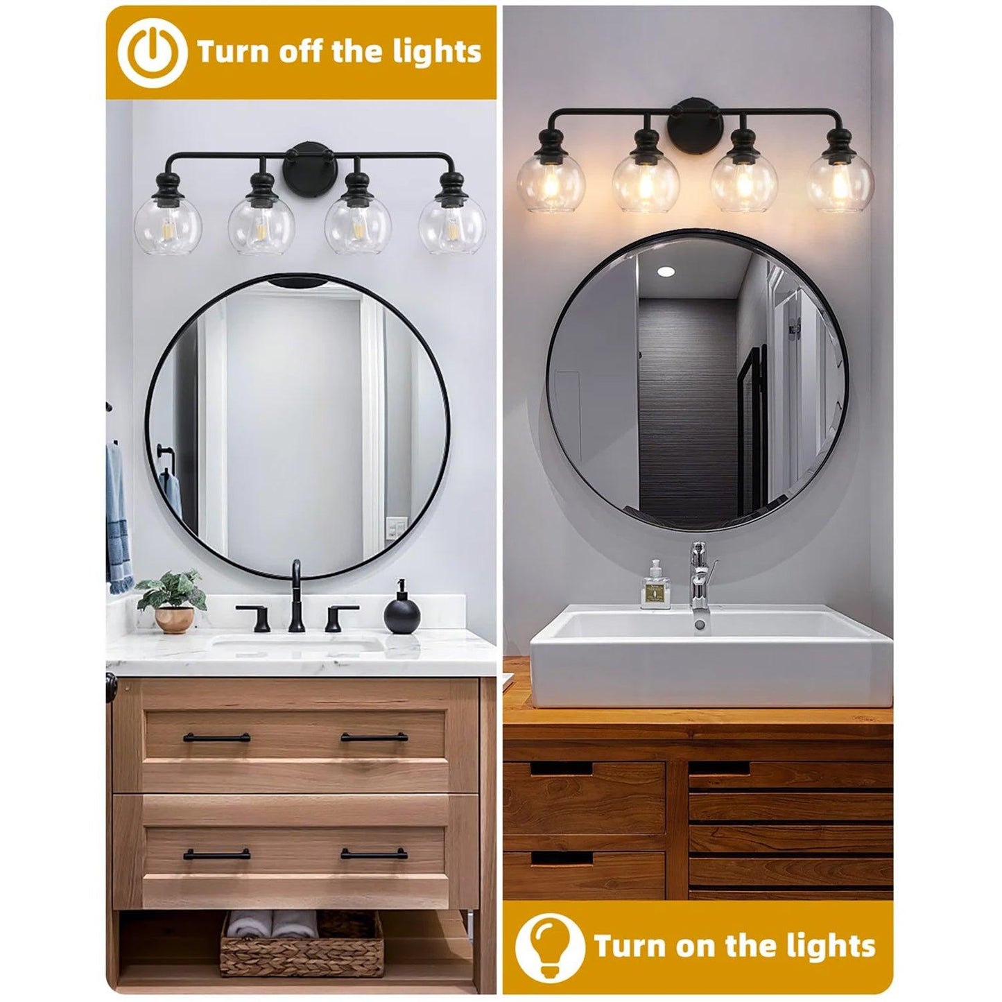 Irvine Black Modern Clear Glass 4-Light Vanity Light