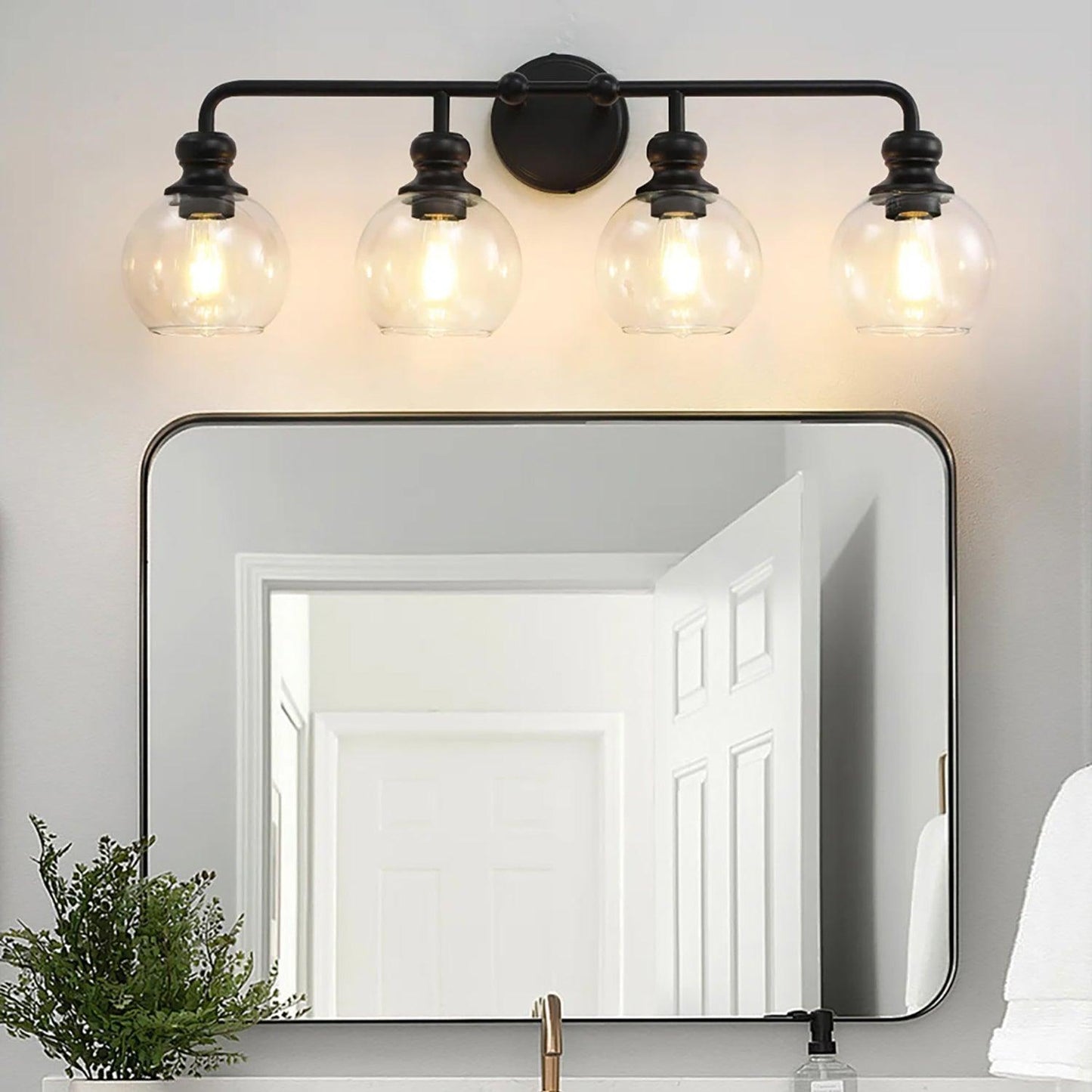 Irvine Black Modern Clear Glass 4-Light Vanity Light