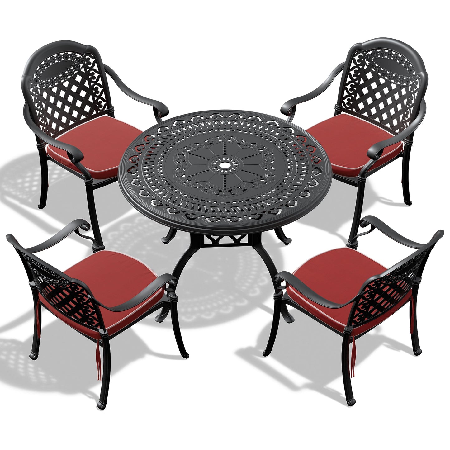 (Cushions In Random Colors)5-Piece Set Of Cast Aluminum Patio Furniture With Cushions