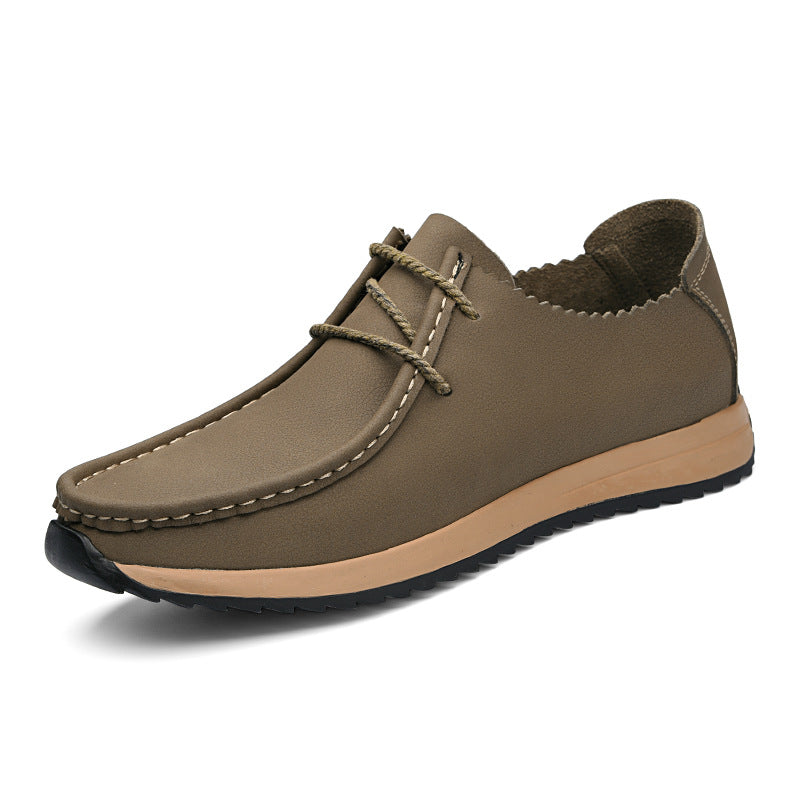 Casual breathable lace up lazy shoes retro leather shoes for men