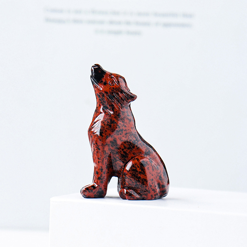 Natural crystal wolf cub carving piece, crystal animal raw stone, mineral specimen, home decoration ornament