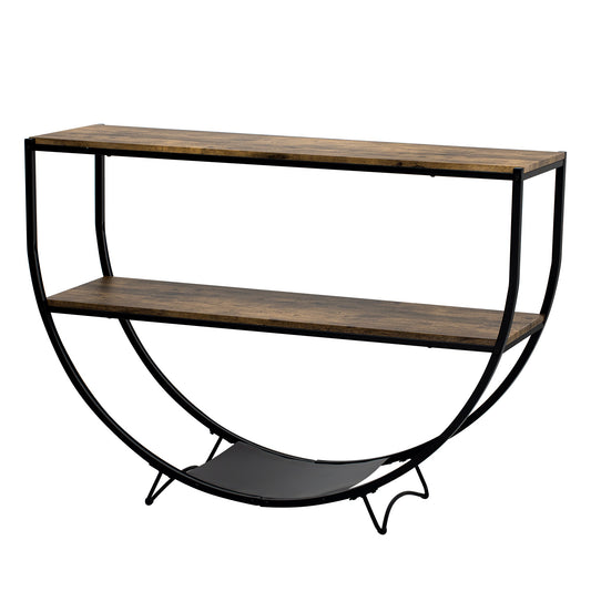 TREXM Rustic Industrial Design Demilune Shape Textured Metal Distressed Wood Console Table (Distressed Brown)