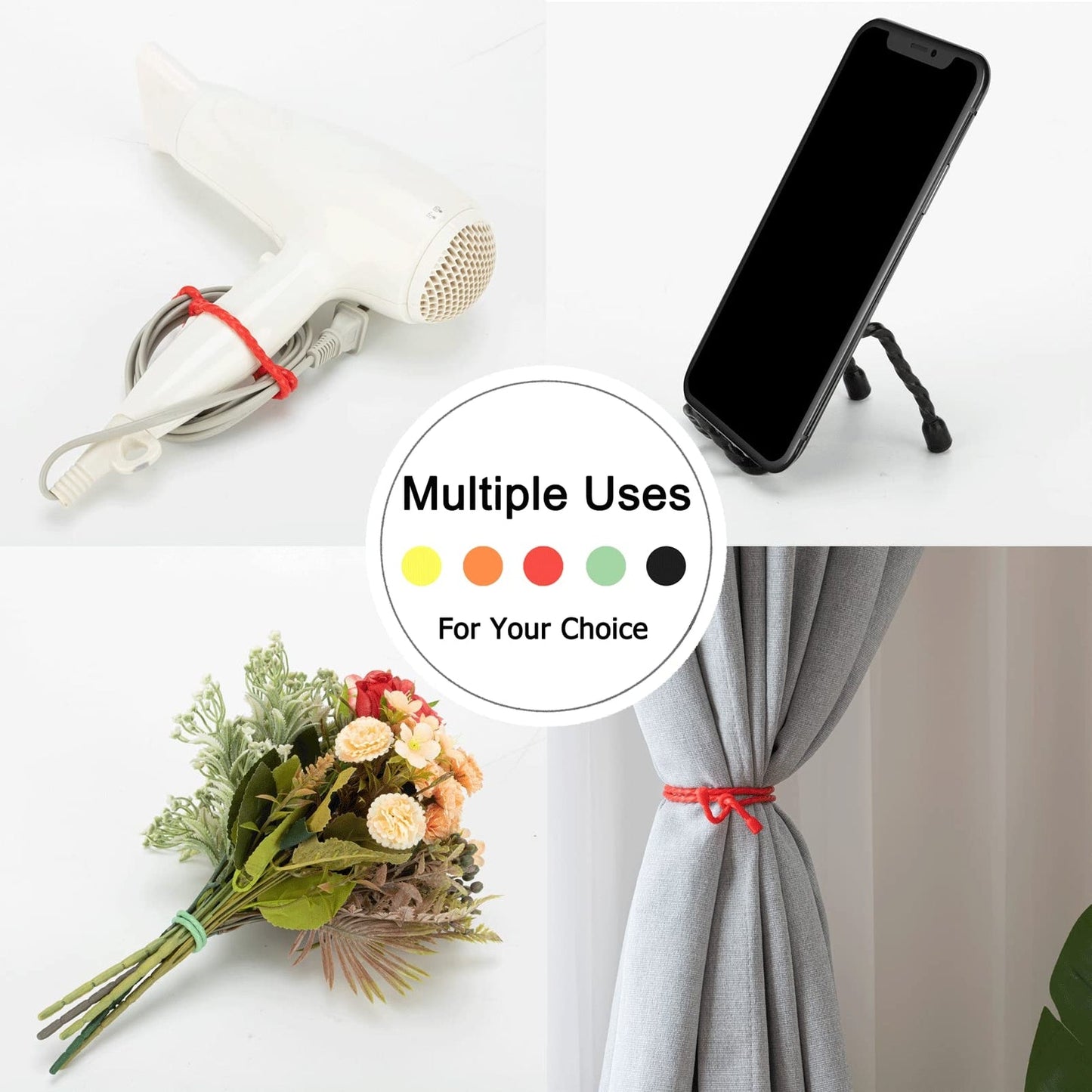 10 Pcs 18 Inch Silicone Cable Ties Reusable Rubber Twist Ties for Indoor Outdoor