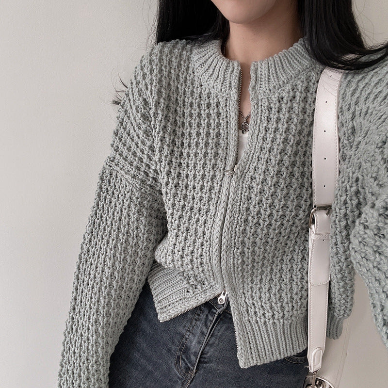 Fashion Vintage Zipper Sweater Coat For Women