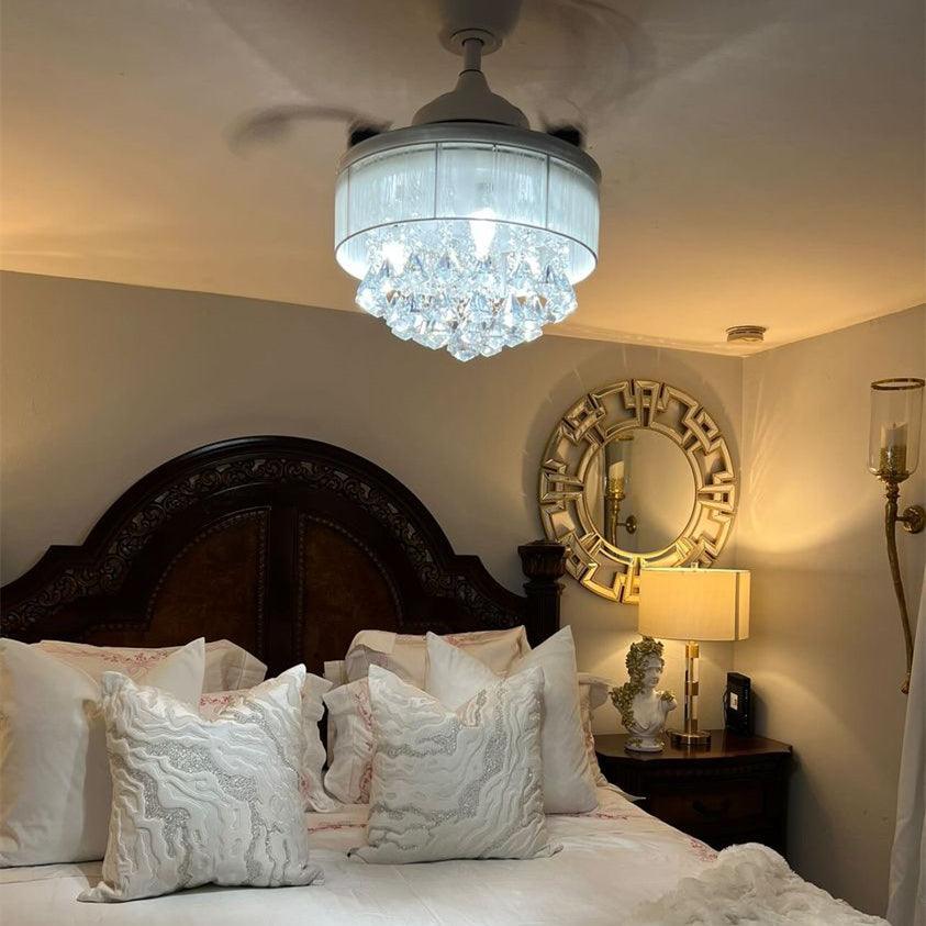 36" Bangaiore Modern Downrod Mount Crystal Ceiling Fan with Lighting and Remote Control