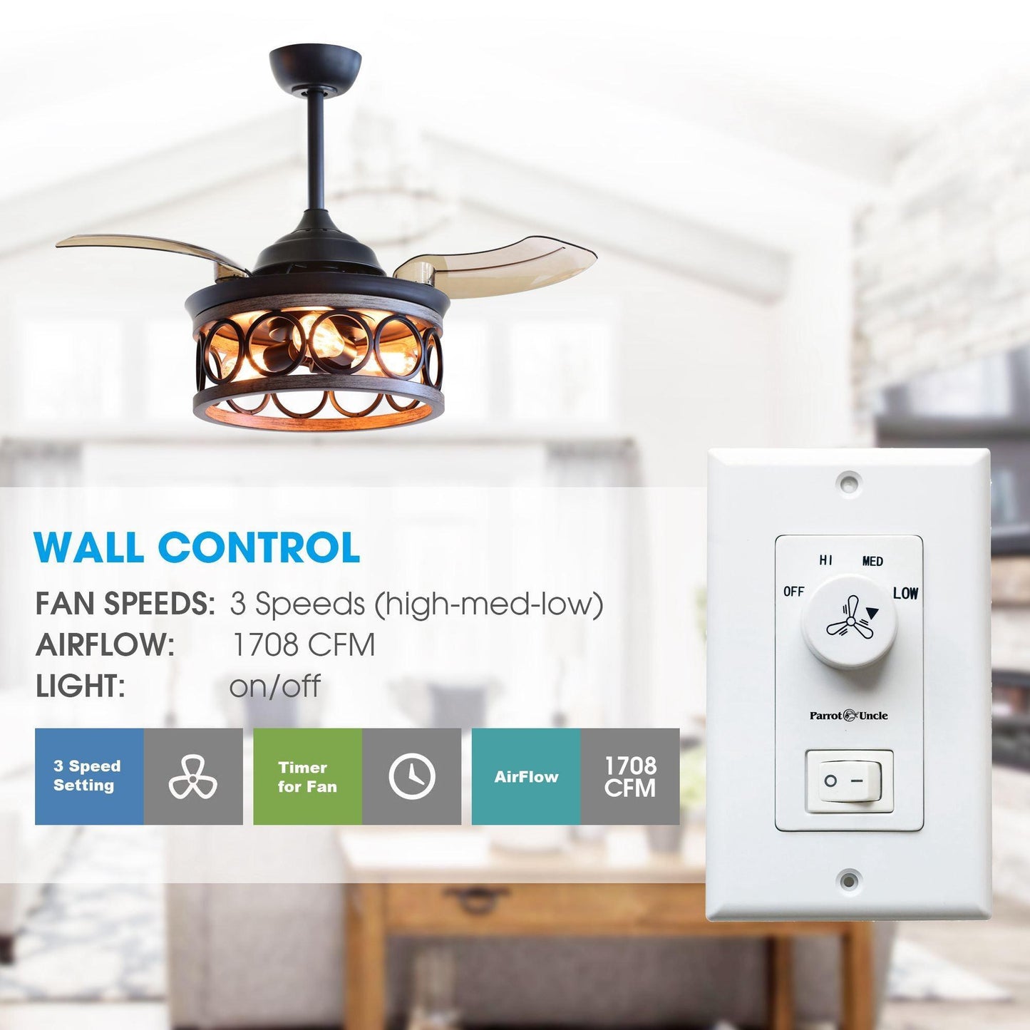 36" Mirelle Farmhouse Downrod Mount Ceiling Fan with Lighting and Remote Control