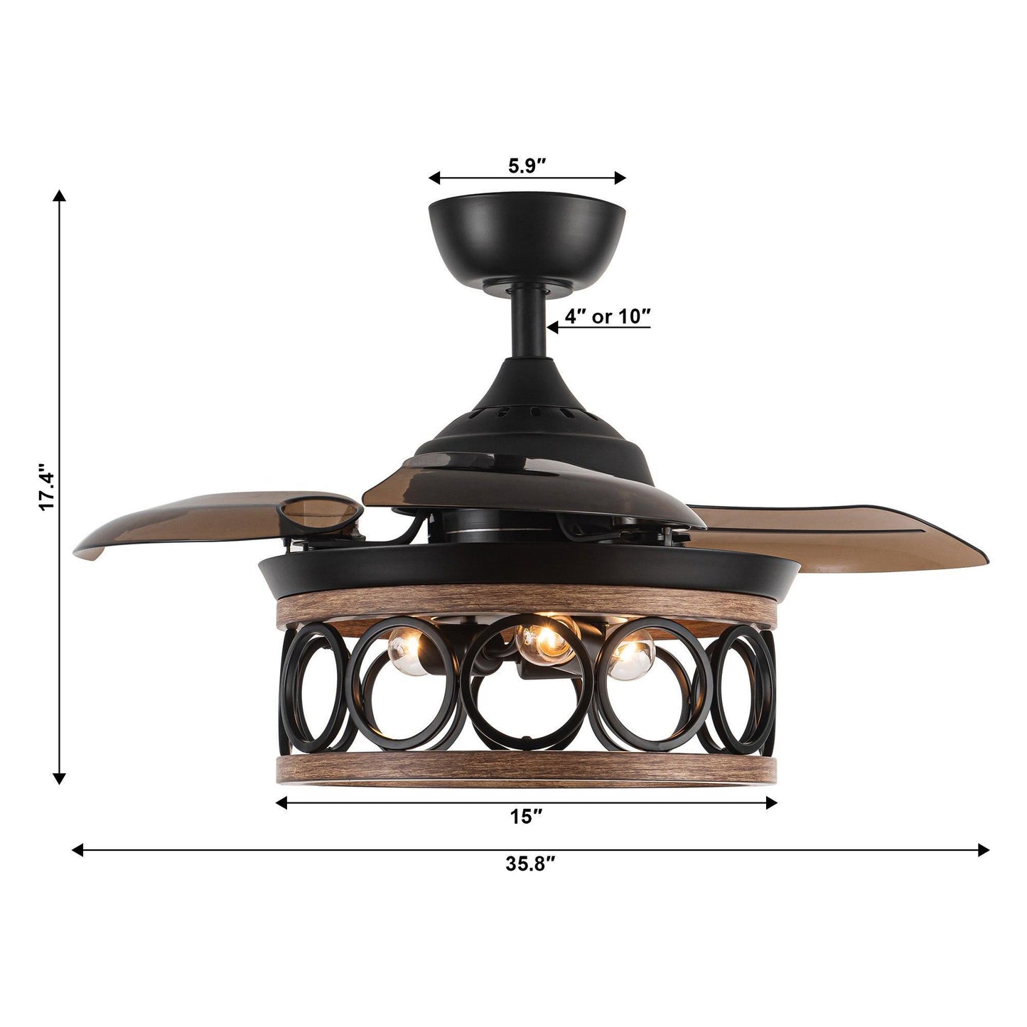 36" Mirelle Farmhouse Downrod Mount Ceiling Fan with Lighting and Remote Control