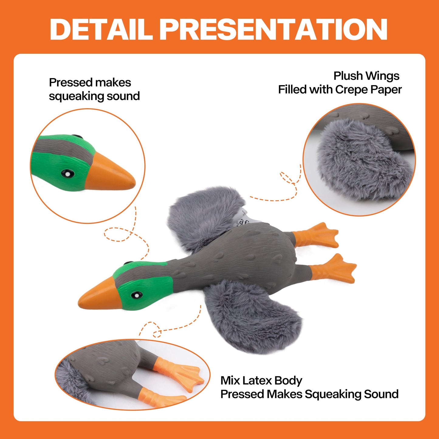 ZooTex Squeaky Latex Dog Toys - Soft Wing Mallard