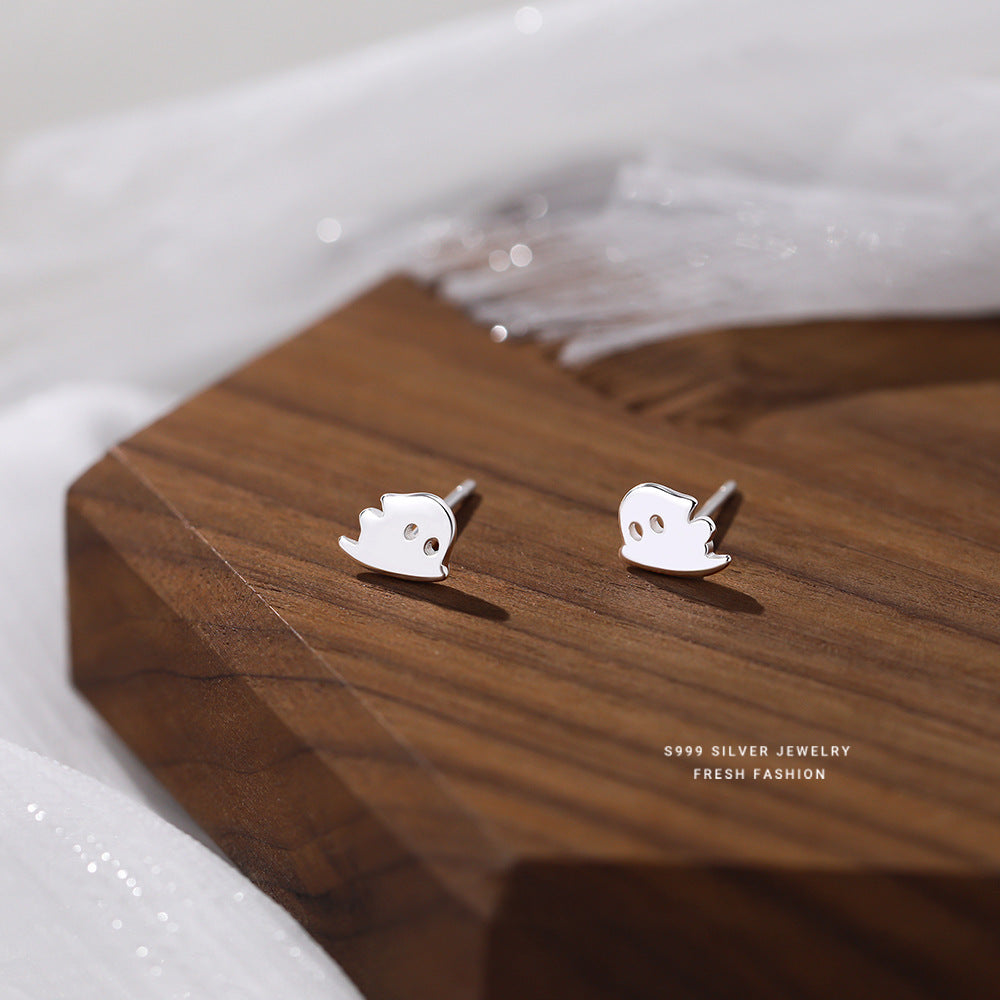 S999 Pure Silver Ghost Stud Earrings