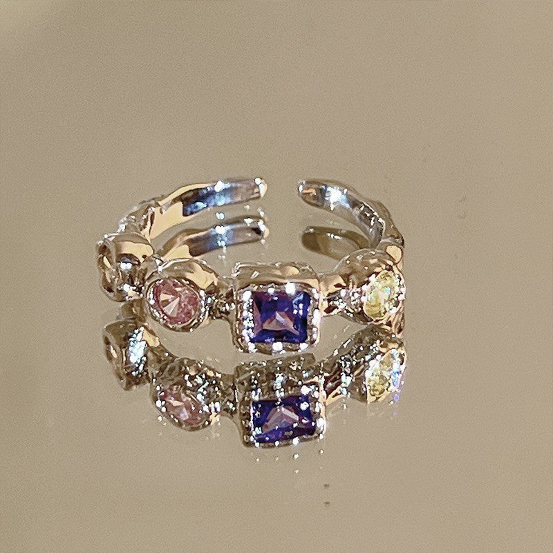 Dopamine love colored zircon diamond ring female niche index finger high-end fashion personality open ring