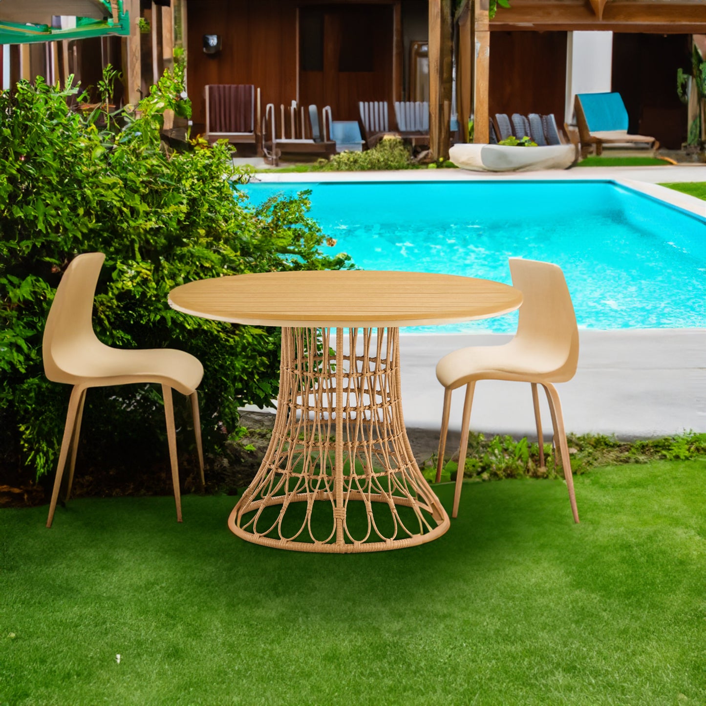Outdoor dining simple bamboo chair table