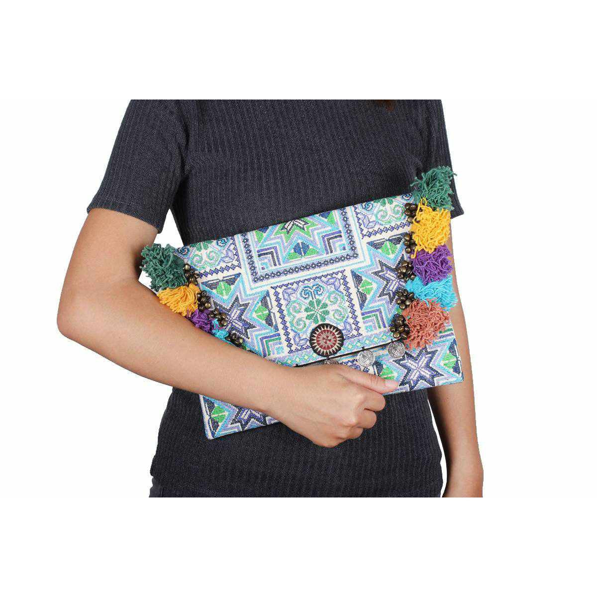 Embroidered Multi Tassel Clutch Bag | IPad Case - Thailand