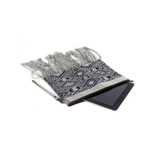 Metallic Leather & Embroidery Wristlet iPad | Tablet Bag - Thailand