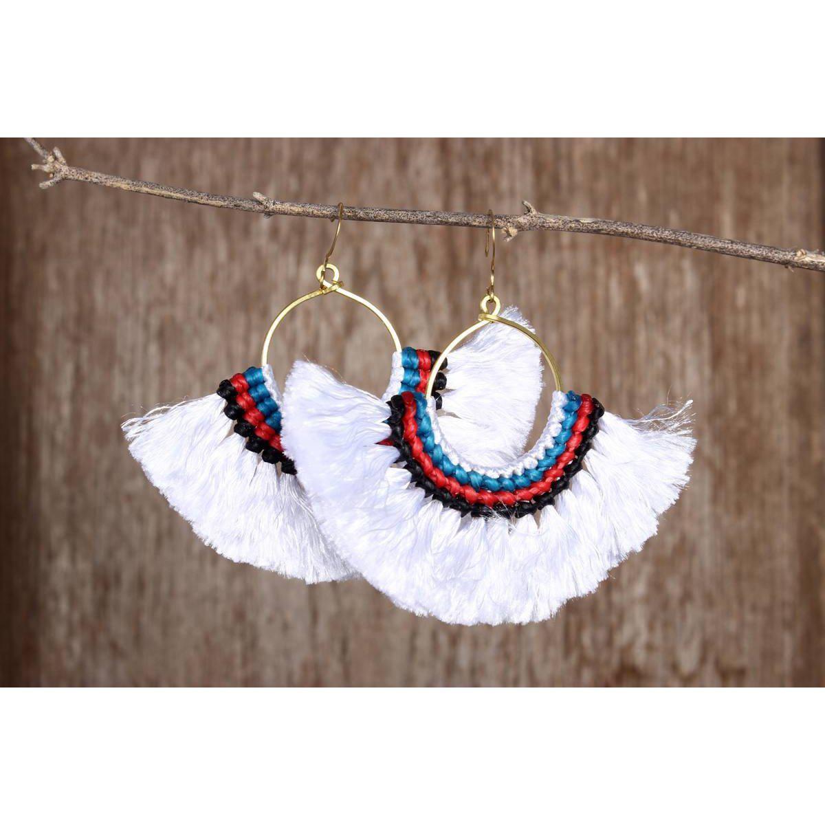 Half Moon Tassel Earrings with Wax String - Thailand
