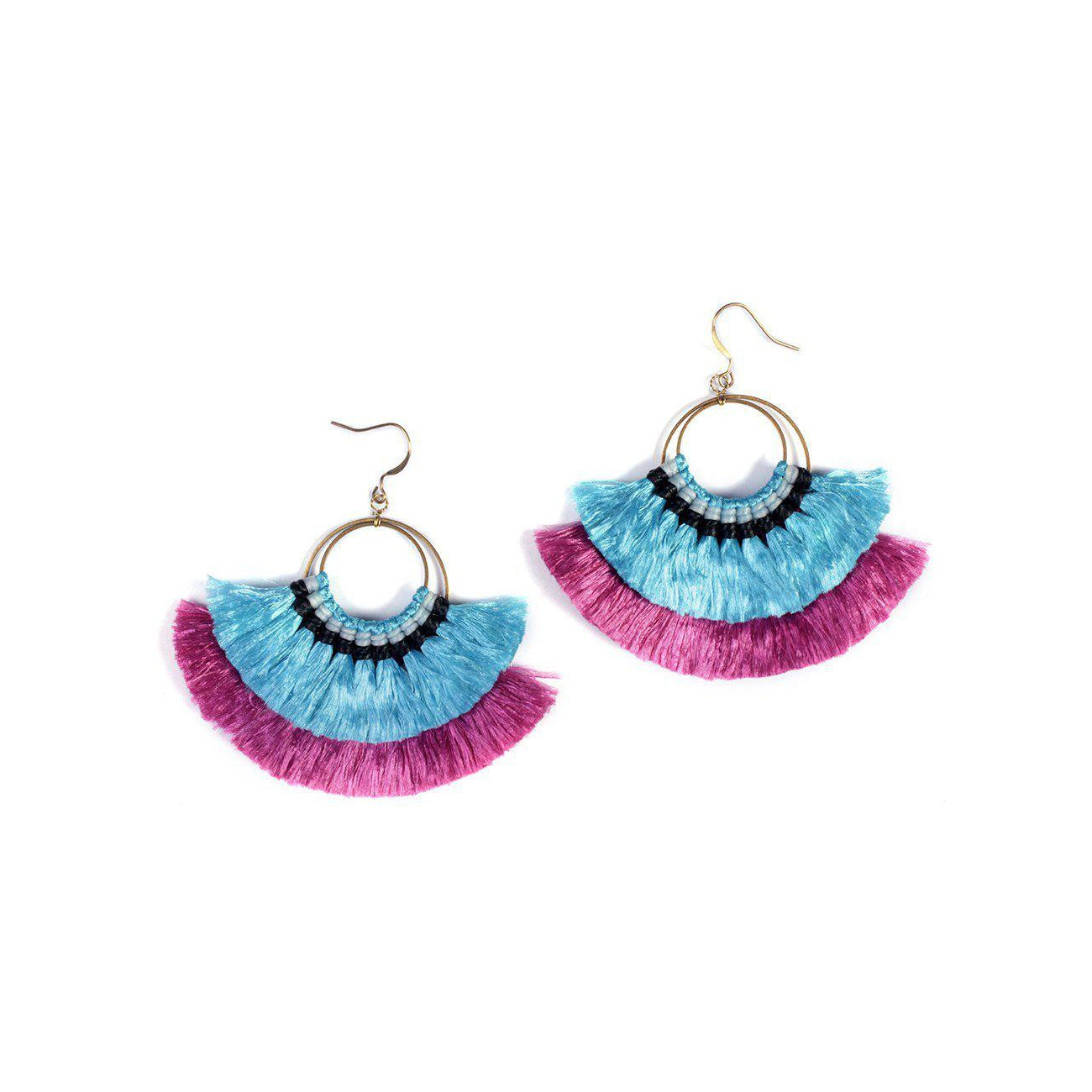 Double Fan Tassel Boho Earrings - Thailand