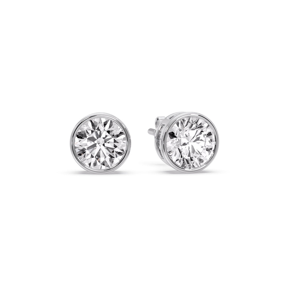 Round Cut Stud Bezel Set Earring
