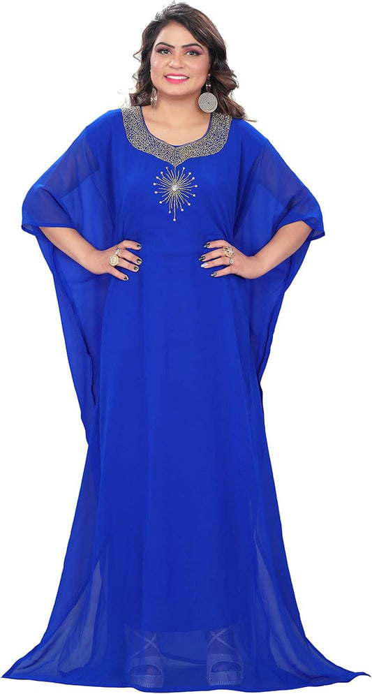 Elegant Hand-Embroidered Rhinestone & Beaded Kaftan – One Size Fits All