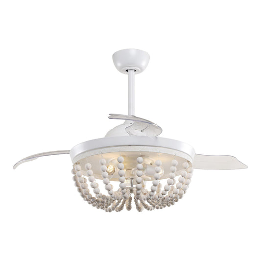 42" Huang Farmhouse Wooden Beads Ceiling Fan with Lighting