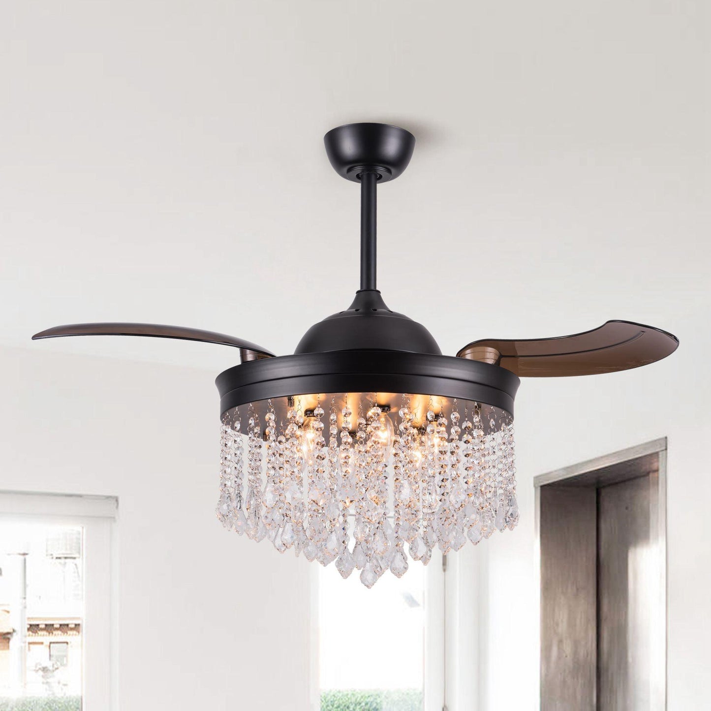 42" Mateo Modern Downrod Mount Crystal Ceiling Fan with Lighting and Remote Control