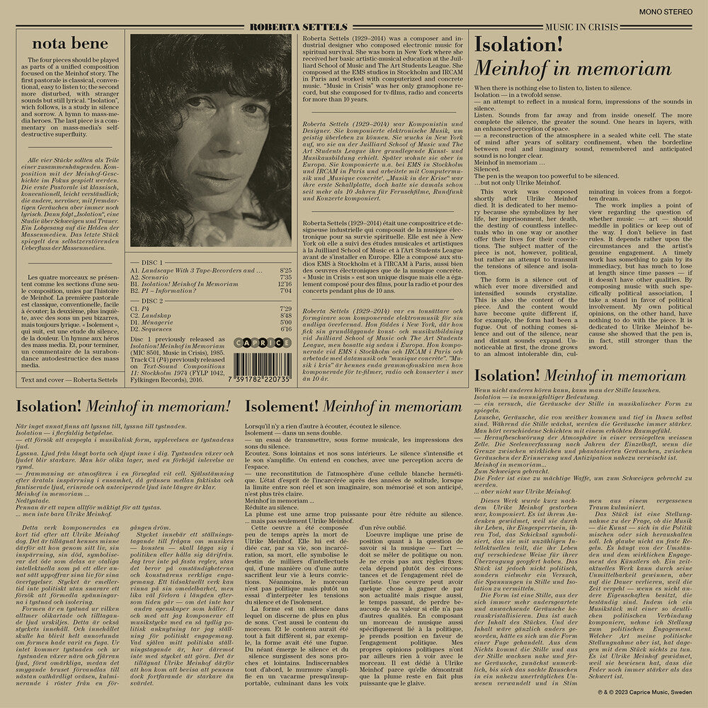 Roberta Settels - Music In Crisis [LP] Vinyl Record
