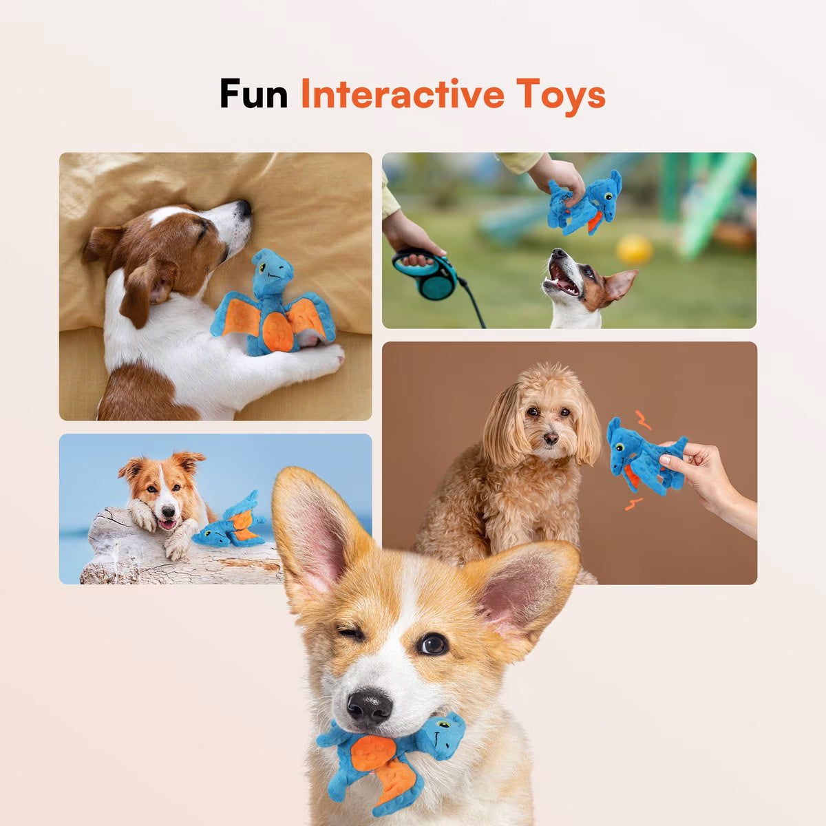 My T-Rex - Squeaky Dog Toys - Peter The Mini Pterodactyl Plush Dog Toy with Crinkle Paper - S