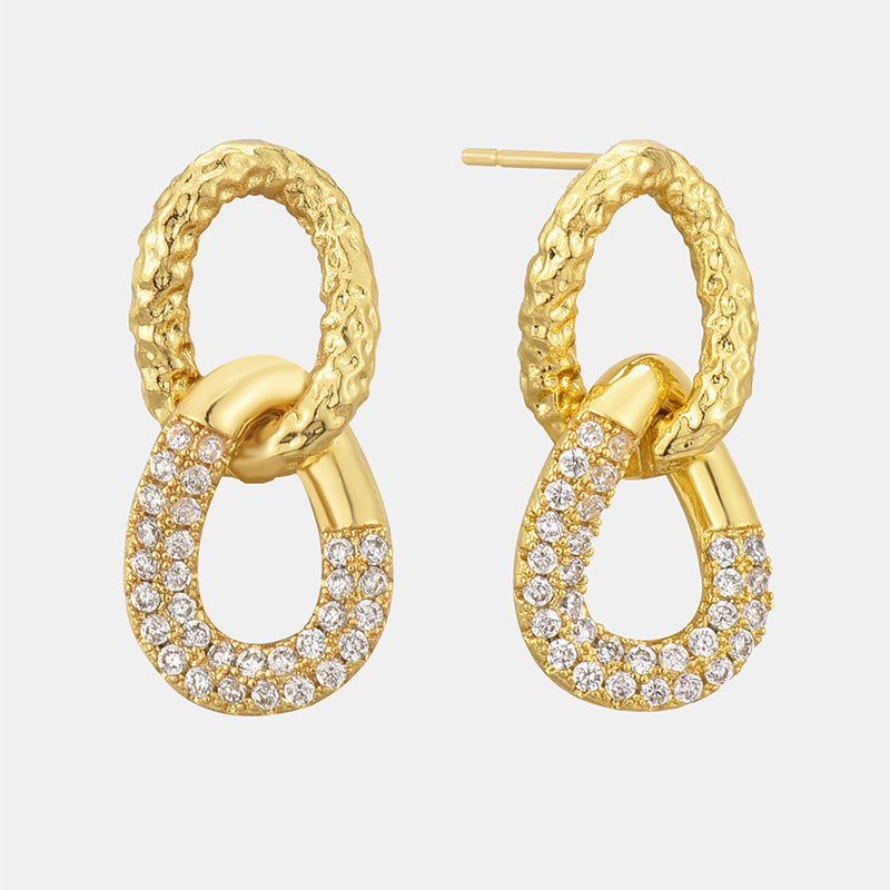 Retro Double Ring Zircon Studs