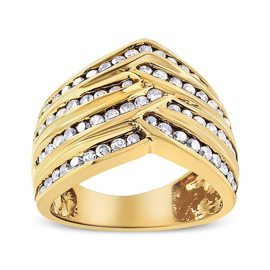 10K Yellow Gold Plated .925 Sterling Silver 1 1/2 Cttw Diamond Channel Band (Champagne Color, I2-I3 Clarity) Ring Size 7