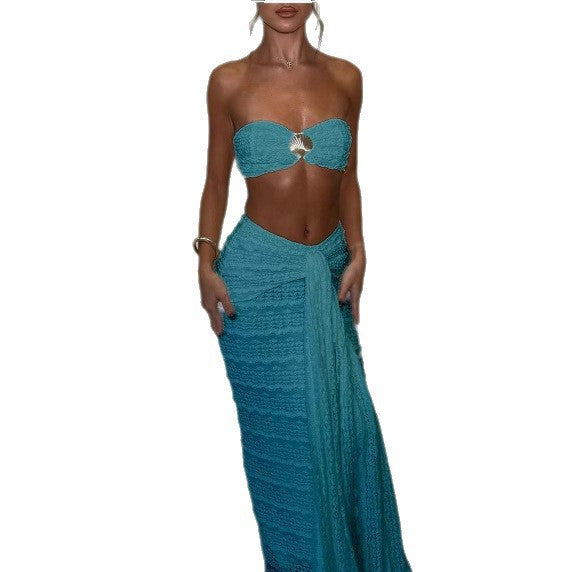 Lace Jacquard Vacation Seaside Leisure Swimsuit Two Piece Set