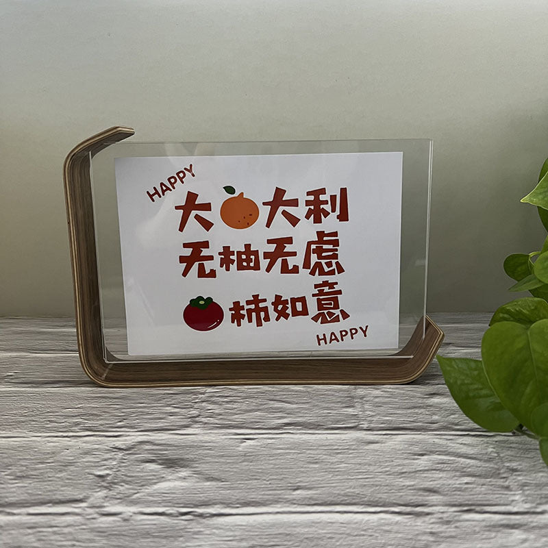 Double sided acrylic photo frame creative photo frame leaf carving table solid wood desktop decoration photo frame