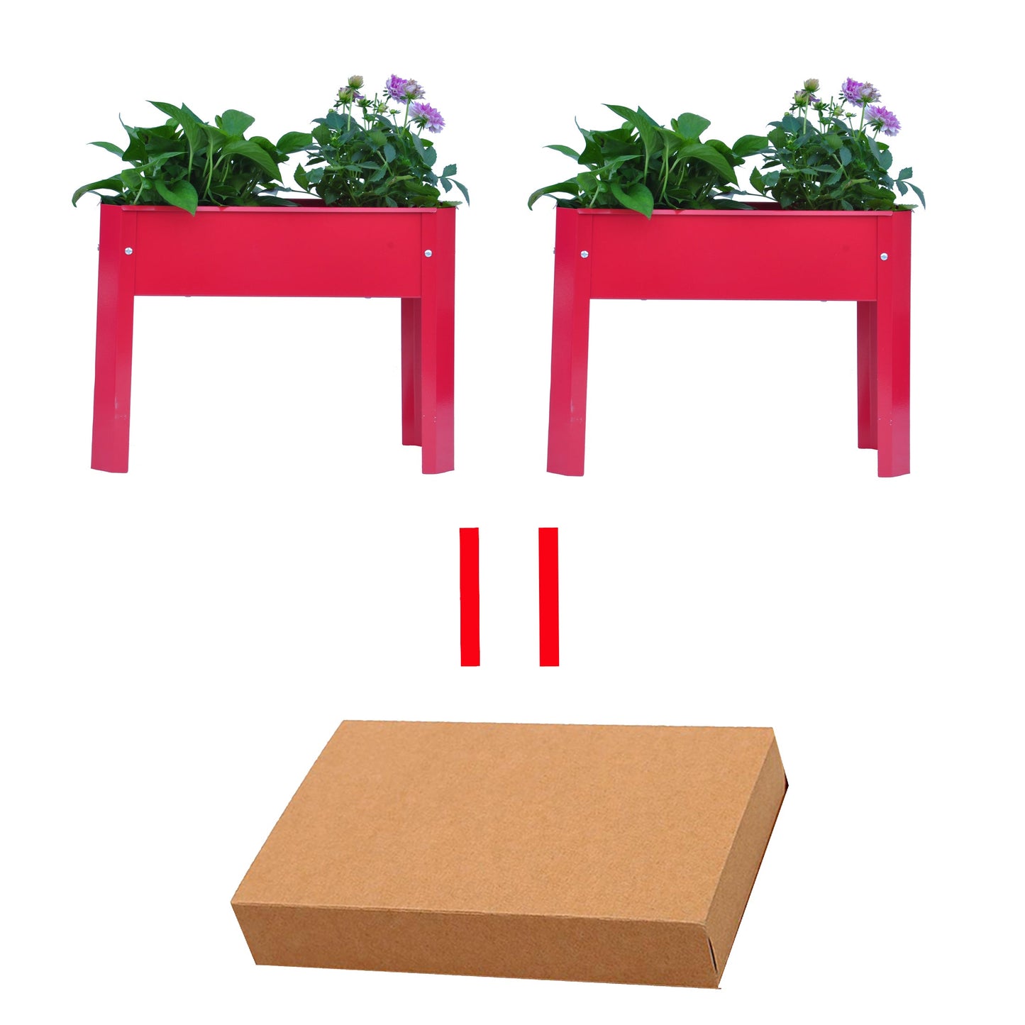 Elevated garden bed.metal elevated outdoor flowerpot box.suitable for backyard and terrace.large flowerpot. Red x 2
