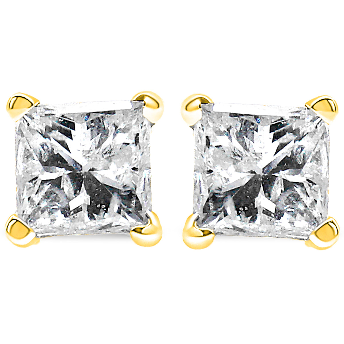 IGI Certified 14K Yellow Gold 1/4 Cttw Princess-Cut Diamond Solitaire Stud Earrings