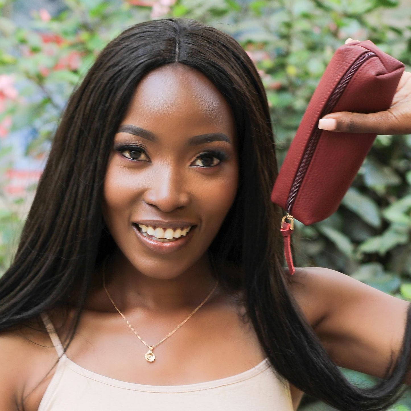 Elegant Leather Makeup Bag - Cream - Aurora