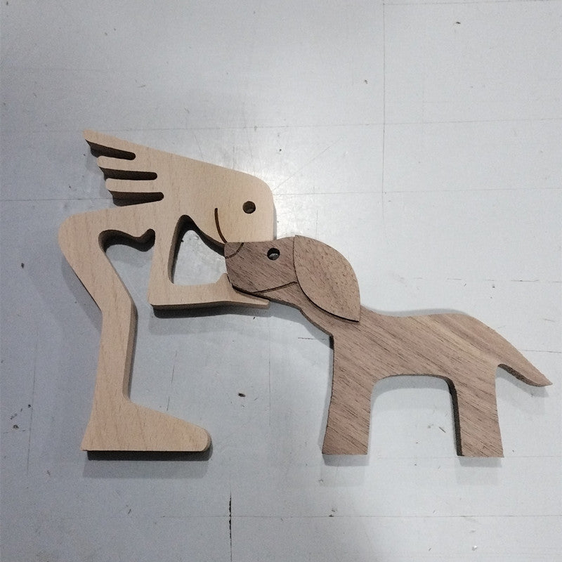 DIY Wooden Dog Figurine Sculpture Home Decor